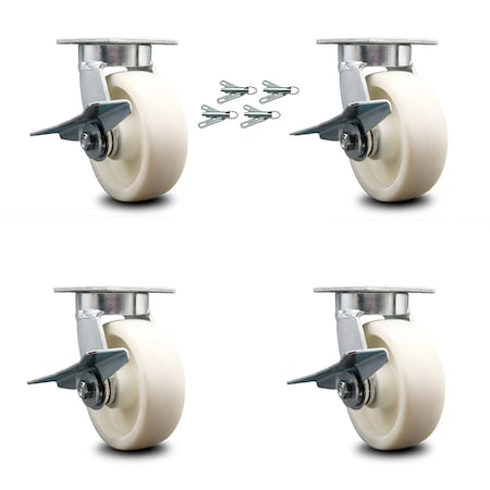 Service Caster 6 Inch Kingpinless Nylon Wheel Swivel Caster Set with Brakes and Swivel Locks SCC-KP30S620-NYR-SLB-BSL-4